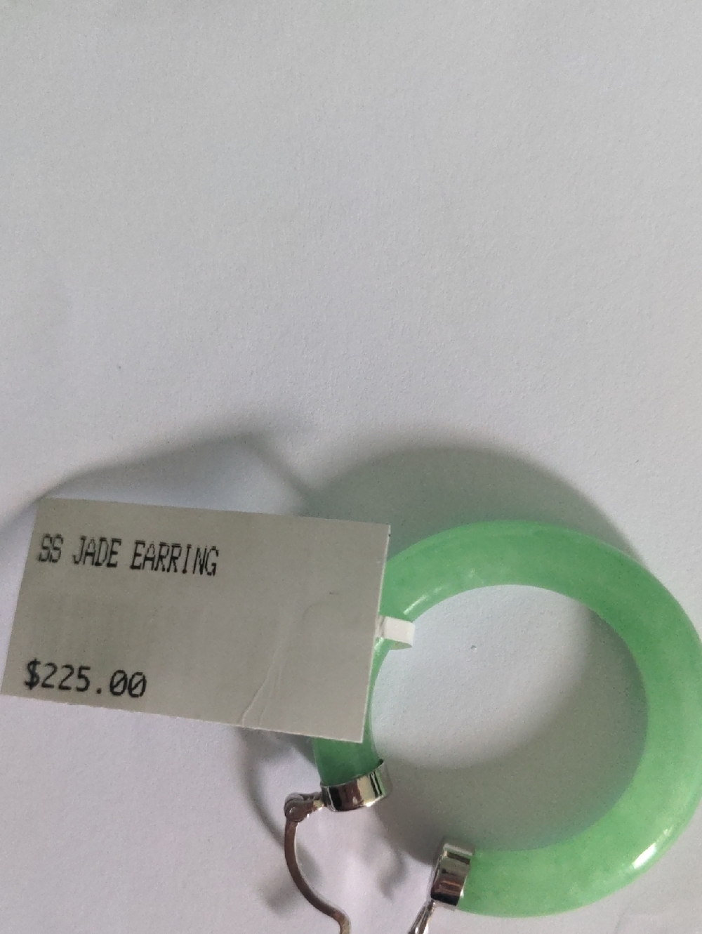 GREEN JADE  Hoop Earrings, SOLID STERLING SILVER, 1 1/4" Diameter - Picture 2 of 6
